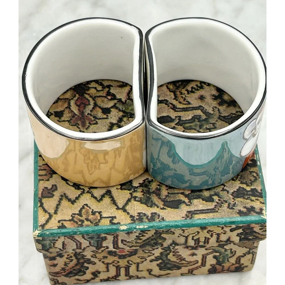 Set Of 2 Antique 1920's Noritake Napkin Rings In Box Luster Flapper Art Deco